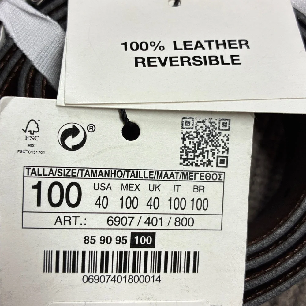 NWT. Zara Man Black Contrast Reversible Leather Belt. Size 40.